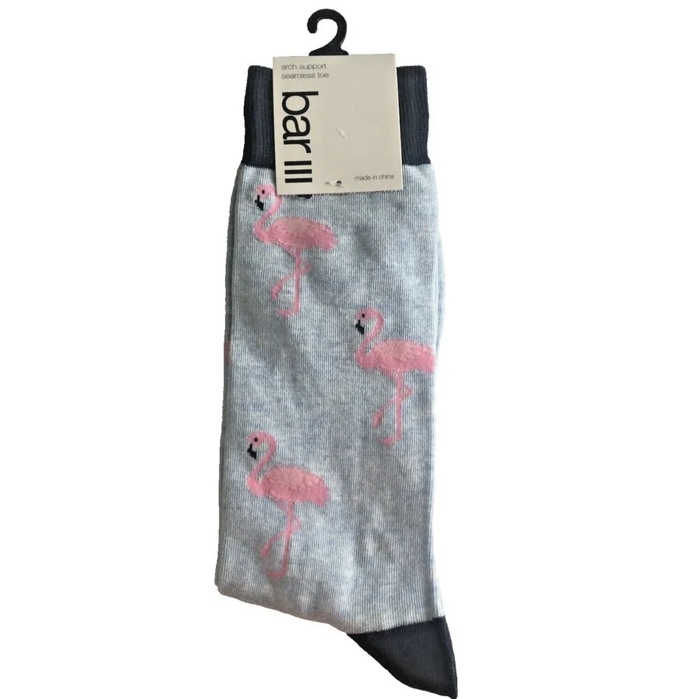 Bar III Pink Flamingo Mens Socks Cotton Blend Blue Arch Support Seamless 10-13